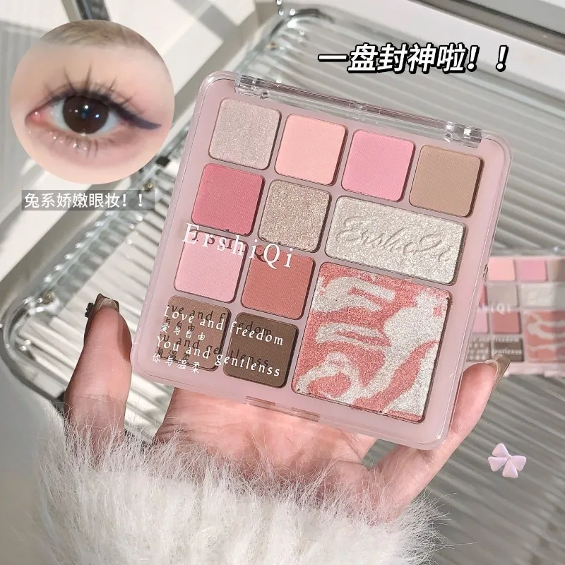Ombretto a 9 colori a bassa saturazione Fine Shimmer Evidenzia fard rosa Fard perlato Ombretto Occhi Trucco viso