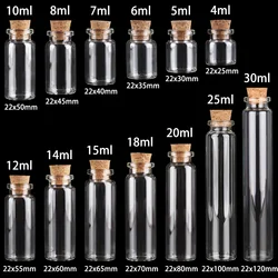 10PCs 4ml 5ml 6ml 7ml 8ml 10ml 12ml 14ml 15ml 18ml 20ml 25ml Glass Wishing Bottles with Cork Stoper Wedding Gift Empty Container