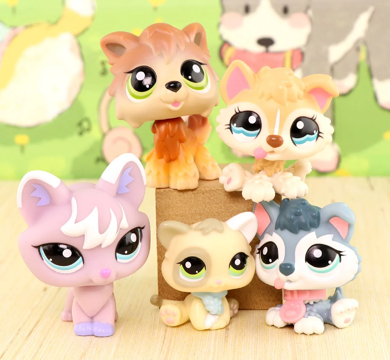 5pcs Pack,Lovely Pet Fox 2400 Wolf 2141 Husky 2036 1013 Baby Cat 1074 With Accessories