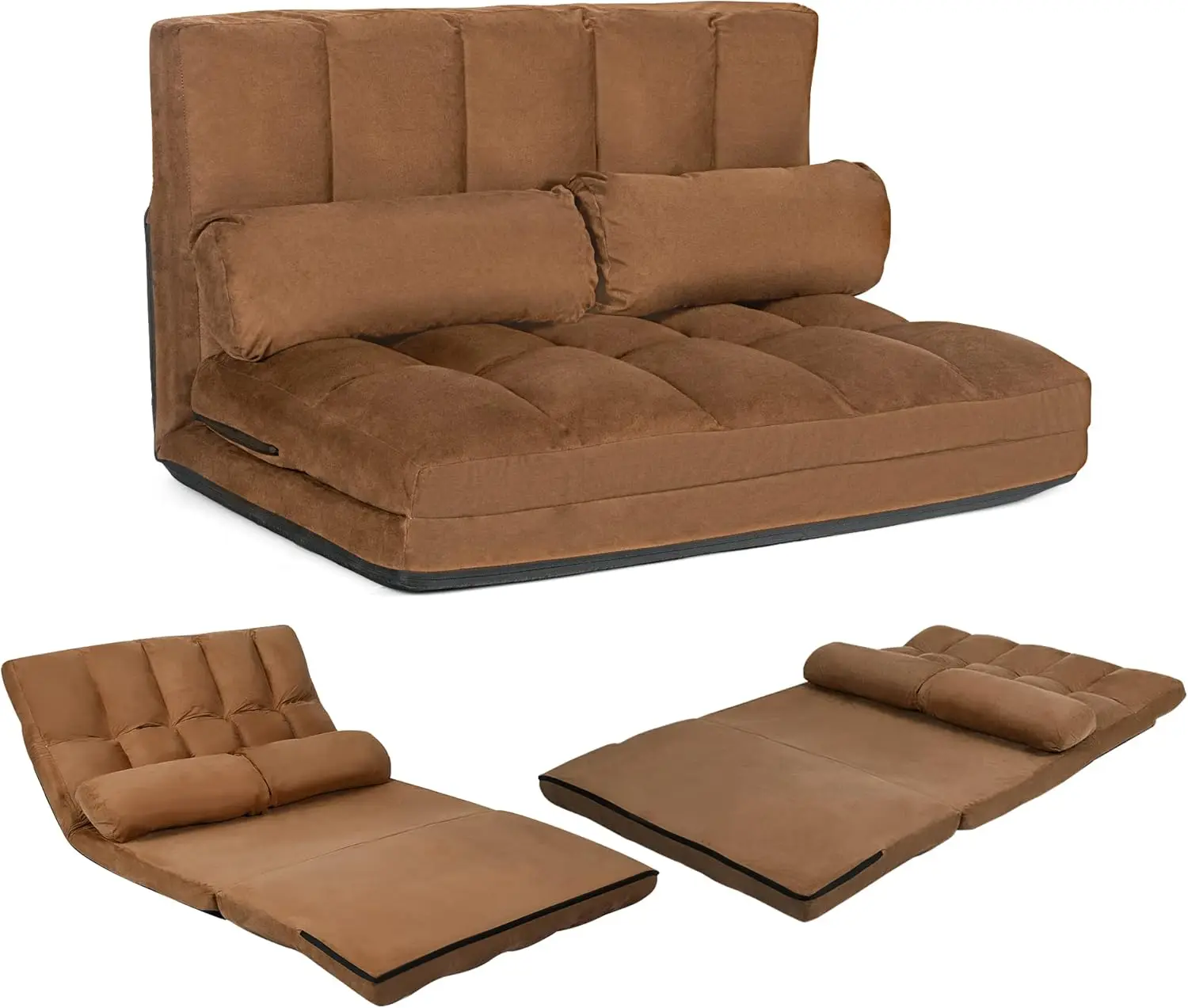 Adjustable Floor Sofa Bed, Foldable Lazy Sofa Sleeper Bed with 6 Position Backrest & 2 Pillows, Convertible Futon Couch Bed