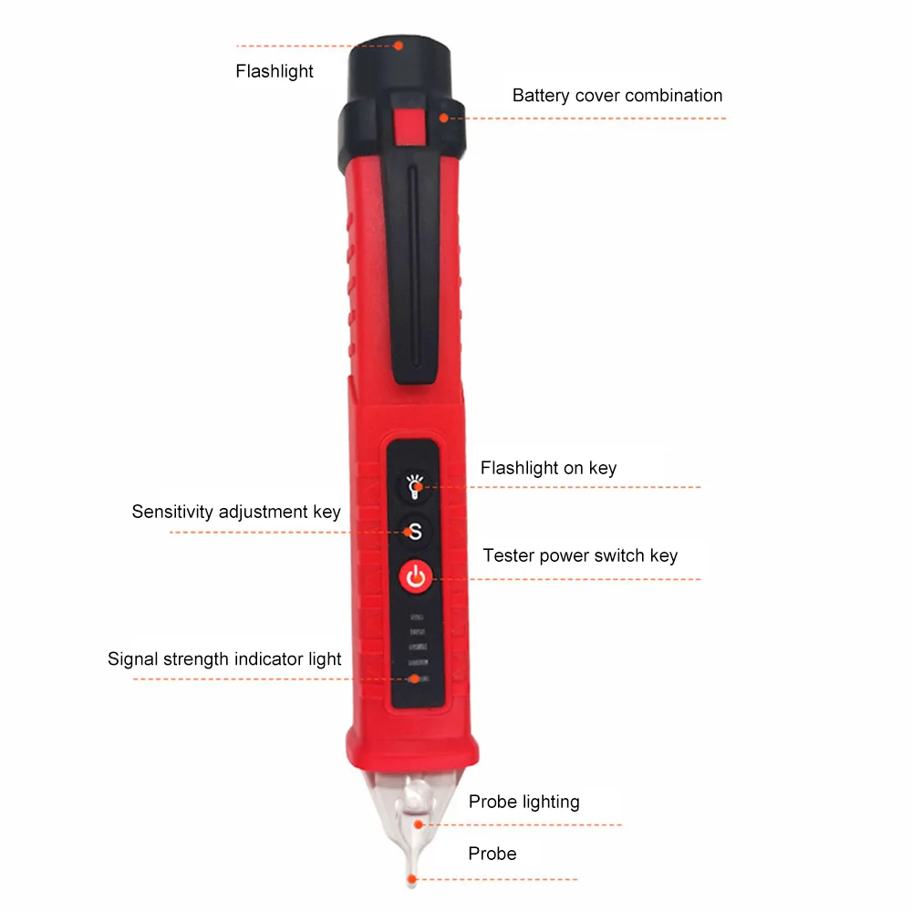 Non Contact AC Voltage Detector AC 12V-1000V Voltage Indicator Voltmeter Electric Sensor Test Pen with LED Flashlight