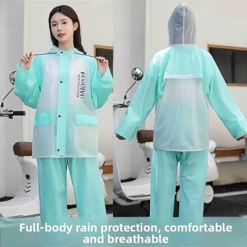 

Thickened Two-Piece Adult Rain Suit for Women Outdoor Vehicle Riding Raincoat And Pants Set Breathable PVC Material