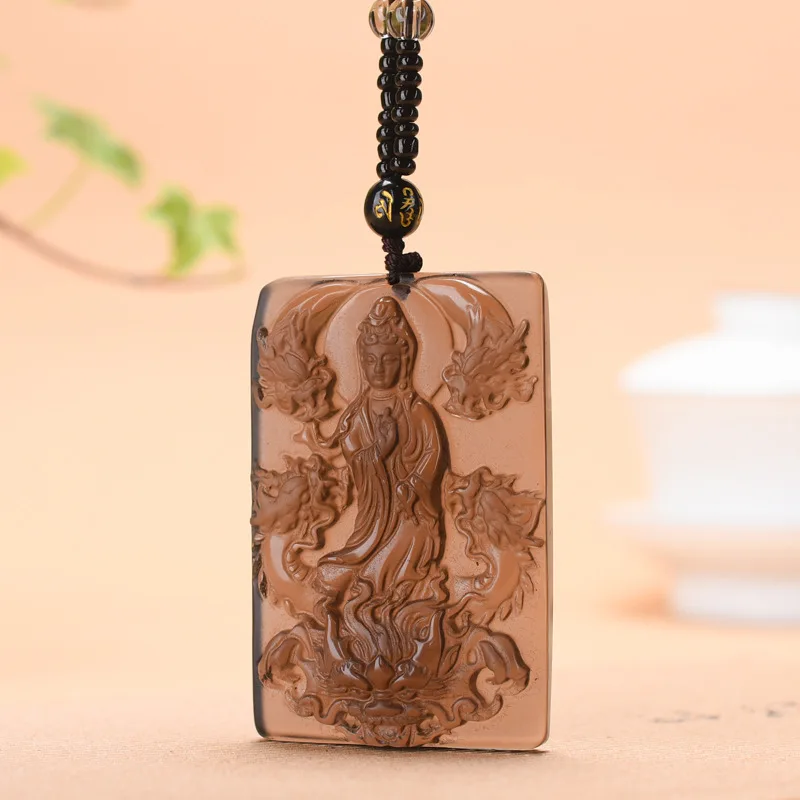 Natural Ice Seeded Obsidian Dragon Riding Avalokitesvara Pendant for Men, Safe and Popular