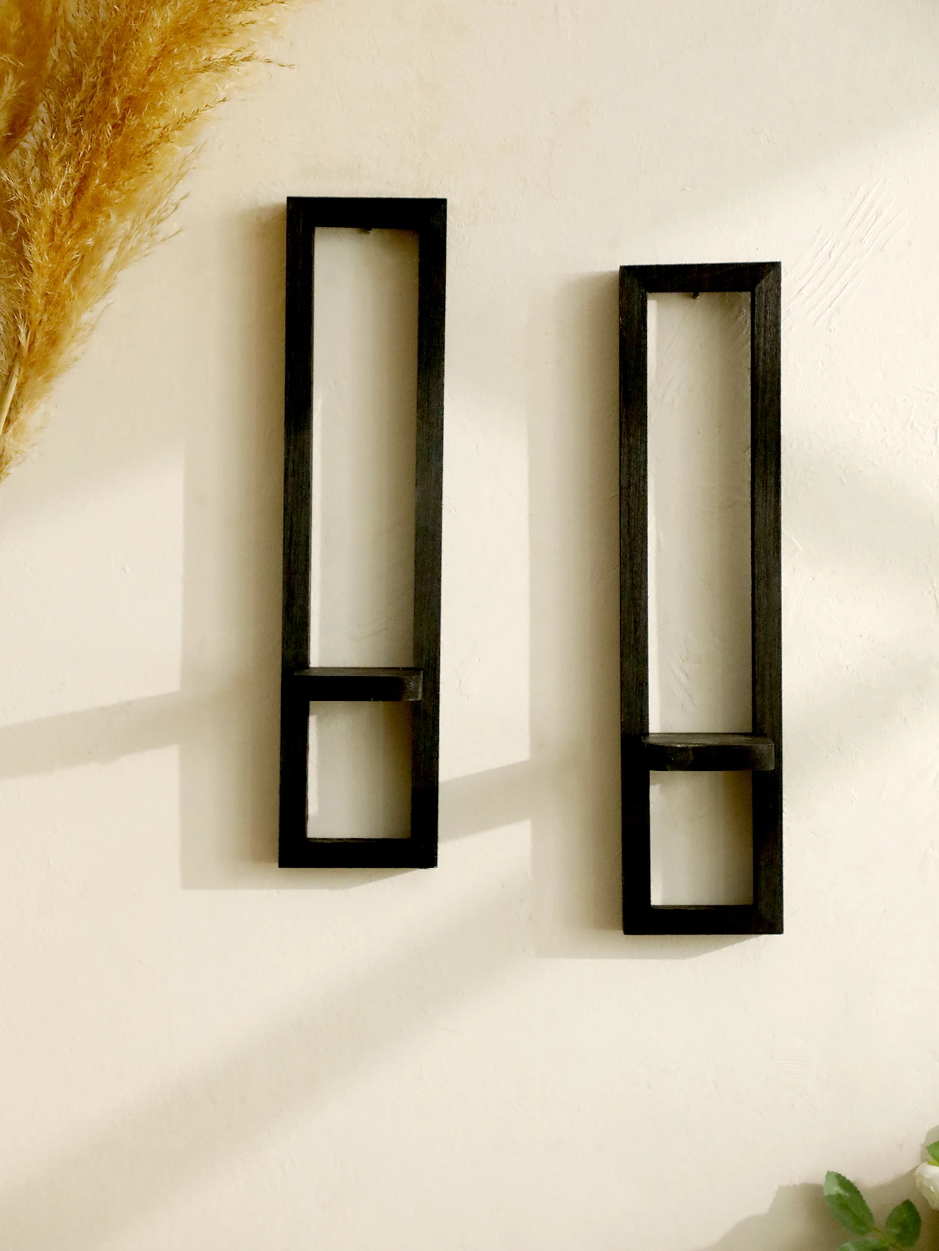Wandmontierte Kerzenhalter aus schwarzem Holz, rustikale Präsentationsständer, dekorative Wandleuchter, Regale für Wohnzimmer, Schlafzimmer und Heimdekoration – Detail 9