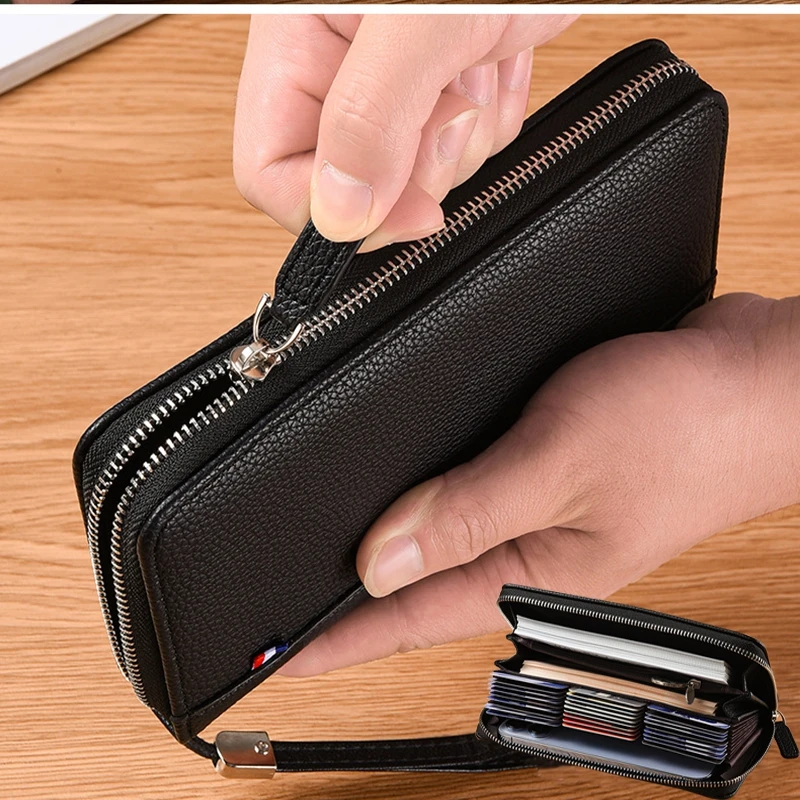 Unisex Leather Organ Card Bag Holder Long Wallet Passport RFID Multi-card Slot Men Women Large-capacity Business Card Holder