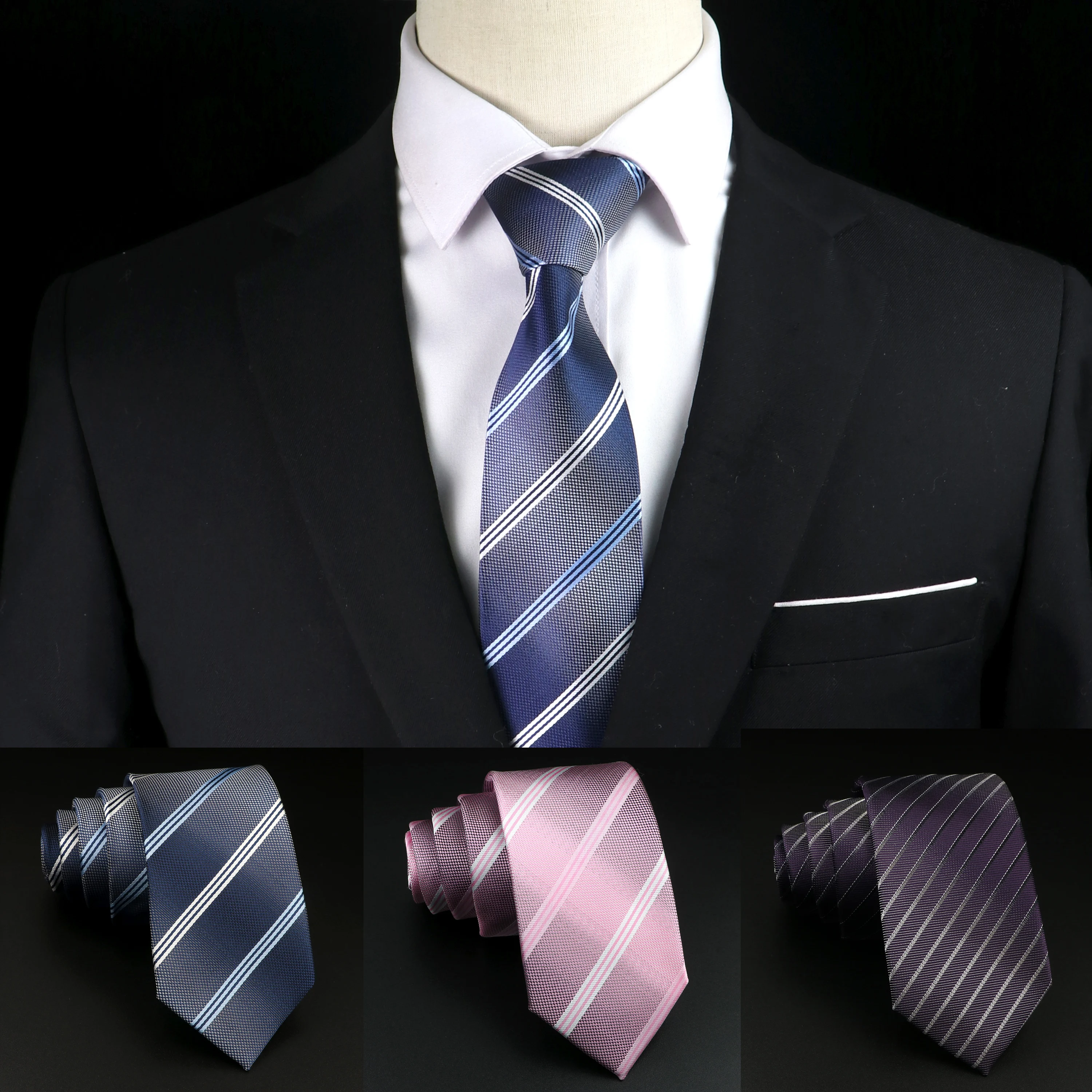 Men's Ties Striped Necktie Gradient Colors Skinny Jacquard Neckties Accessories Daily Wear Cravat Wedding Party Gift For Man