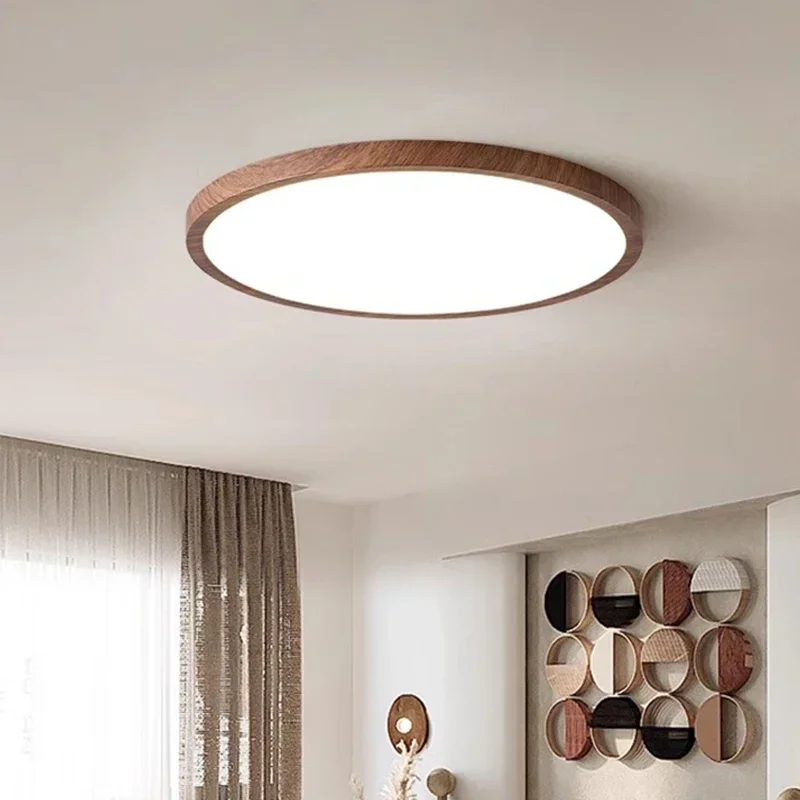 

Modern LED walnut wood grain ultra-thin ceiling light for bedroom, living room, hallway, circular ceiling light for indoor light