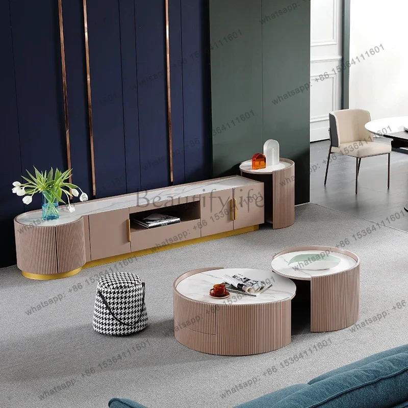 LSContemporary Nordic Wood Living Room Furniture Set Light Luxury Floor Coffee Table And TV Stand Storage Drawer House Furniture