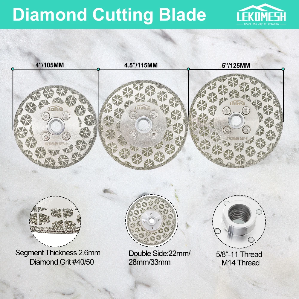 LEKOMESH 1pc 105/115/125mm Diamond Cutting Disc Hexagon Double Side Flange Coated Electroplated Blade For Cutting Granite Marble