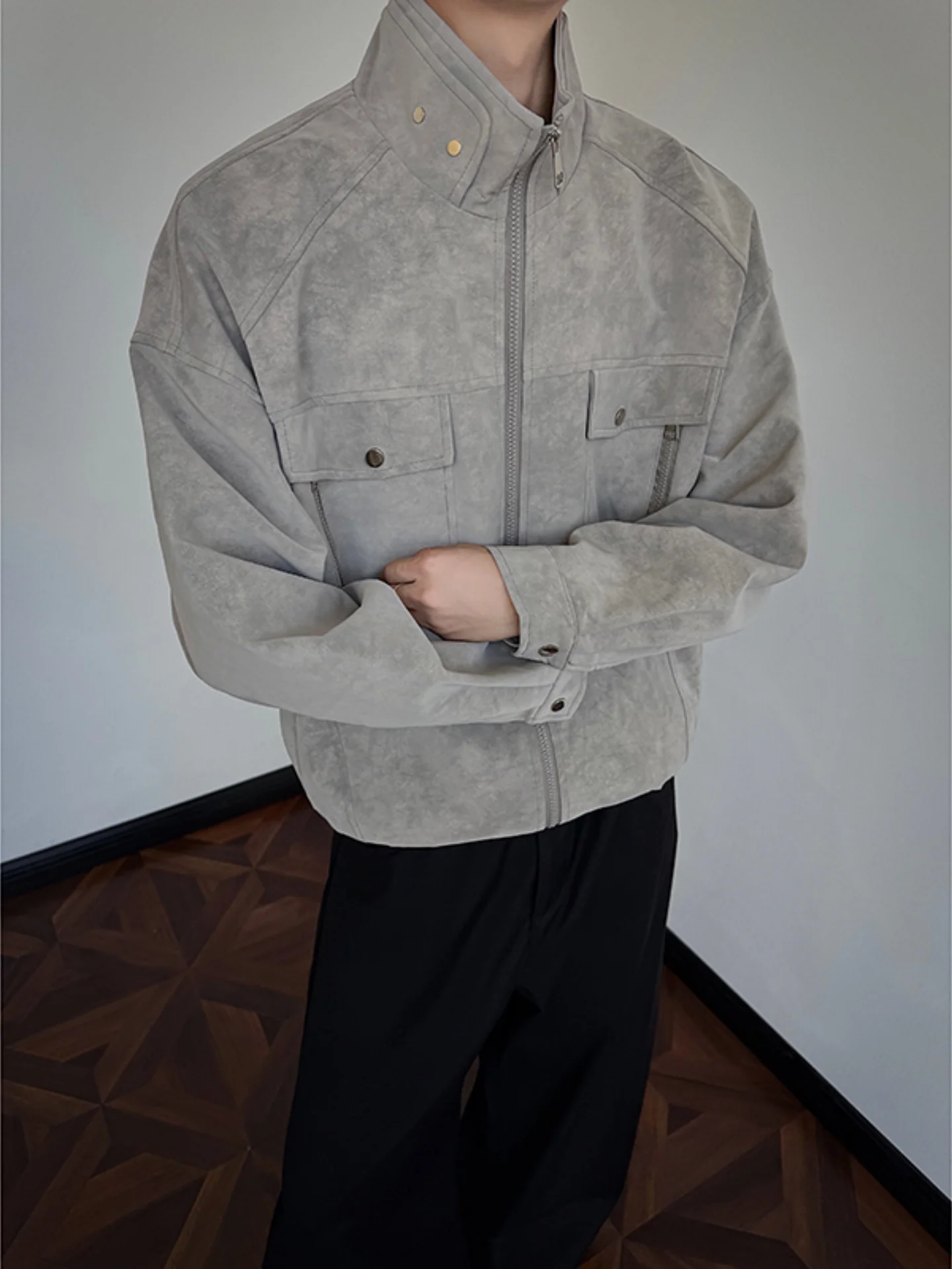 

Matte Dyed PU Leather Jaet Men's American Retro Motorcycle Clothes Autumn Winter Cool Stand Collar Workwear Jaet