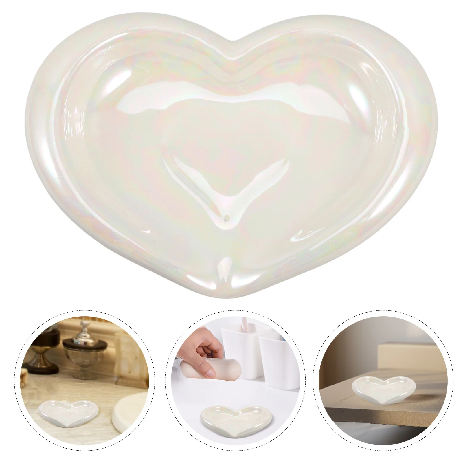 

Ceramic Heart Soap Dish with Drainage Function Elegant Bathroom Sink Accessory Decorative Plate for Kitchen Shower Travel Use