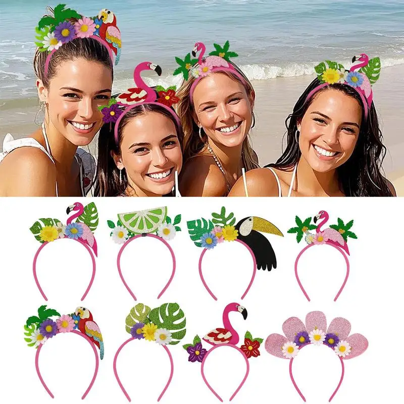 ที่คาดผมดอกไม้ฮาวายตกแต่งดอกไม้ที่คาดผมชุด 8 Beach Party Hair Hoop สําหรับเด็กผู้ใหญ่ Carnival Dress Up ดอกไม้