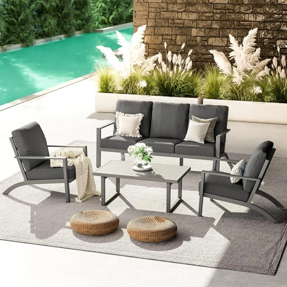 Aluminum Patio Furniture Set Metal Outdoor Furniture Aluminum Patio Set, Modern Patio Furnitures Conversation Sets High Back