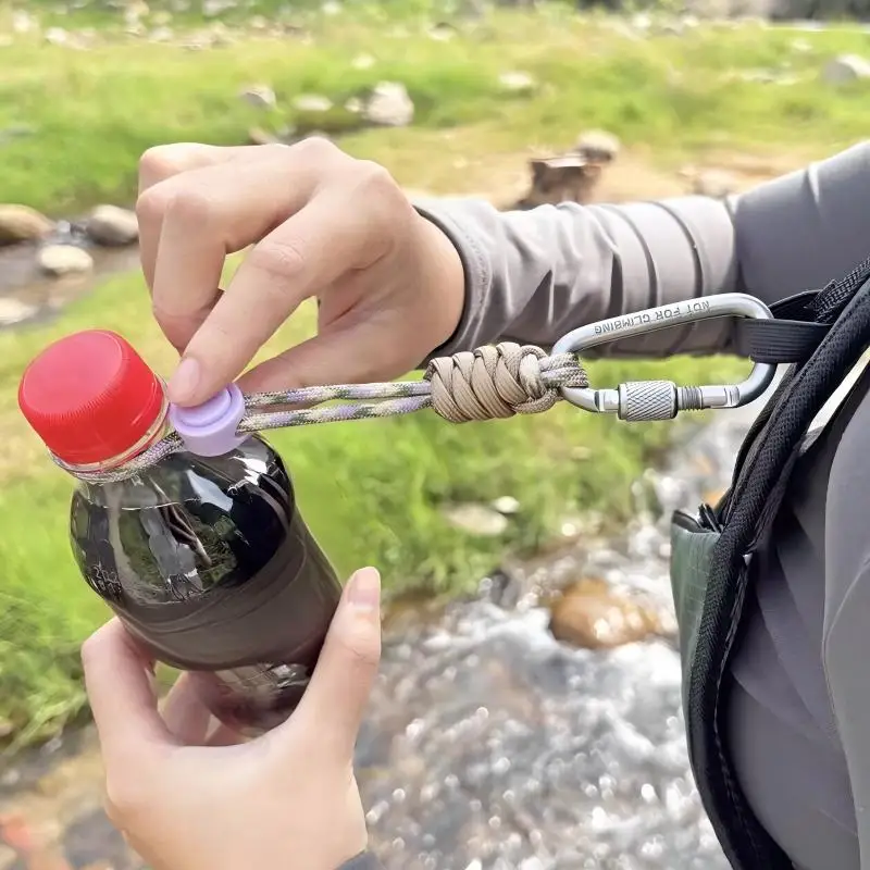Aluminum Alloy Carabiner Bottle Holder With Paracord Strap, Multi-Functional Portable Hanging Keychain Clip For Hiking