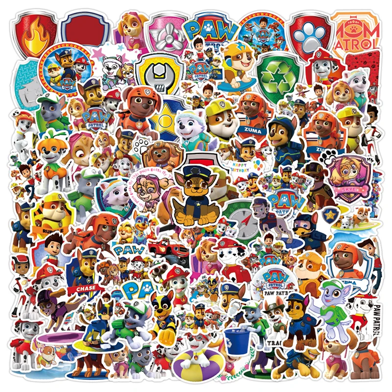 50/100PCS PAW Patrol Sticker Chase Skye Rocky Marshall Figures Decals Luggage Notebook Album Skateboard Graffiti Sticker