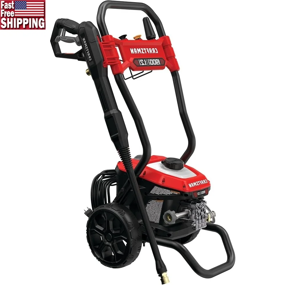 

High Power Electric Pressure Washer 1900 PSI 1.2 GPM Corded Cleaning Machine 25ft Hose 35ft Cord Convenient Storage 8in Wheels