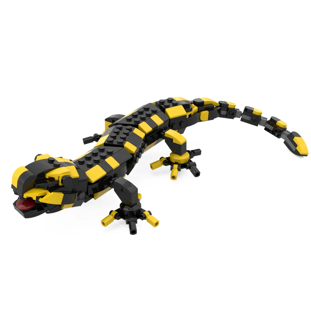 MOC?Fire Salamander Lizard Bricks Set  A Popular Reptile Colour Little Dinosaur Idea Animal Building Block Kid Toy Birthday Gift