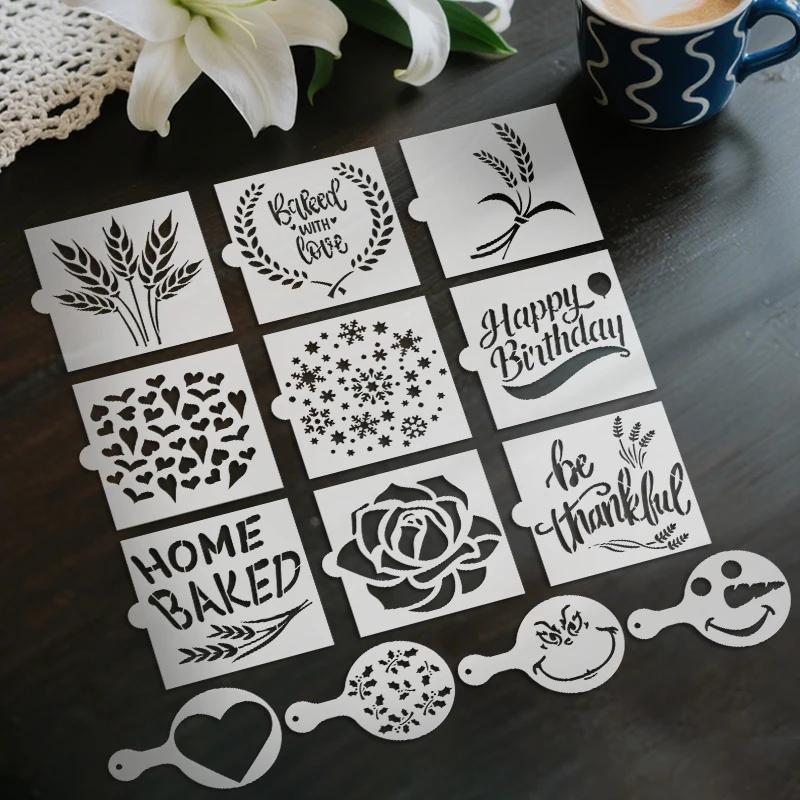 YOMDID 13pcs Bread Stamp Stencils Reusable DIY Baking Template for Yeast Breads, Cakes, Cookies, Decorative Stencils for DIY Art