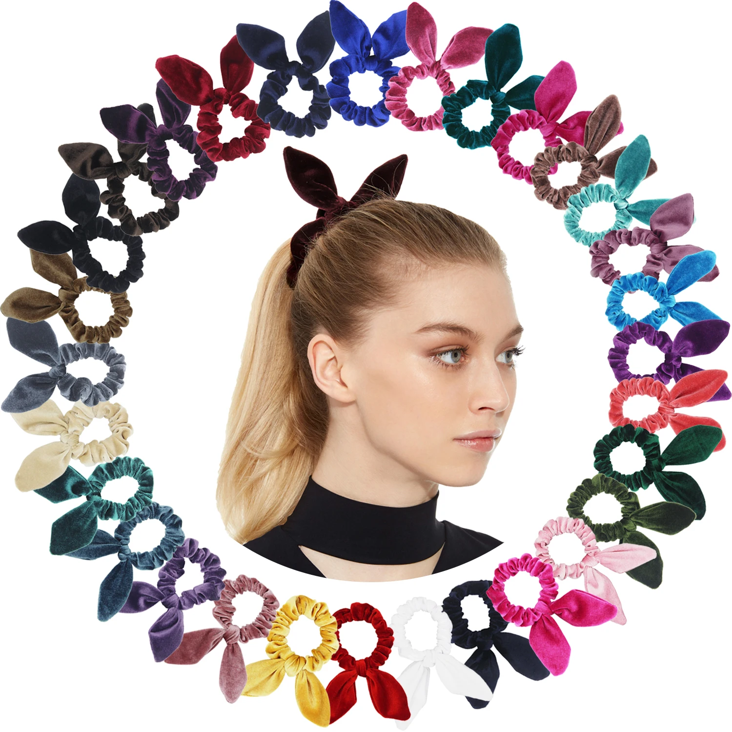 1PC śliczne aksamitne uszy króliczka elastyczne gumki do włosów Bowknot kucyk Holder gumki do włosów damskie akcesoria do włosów