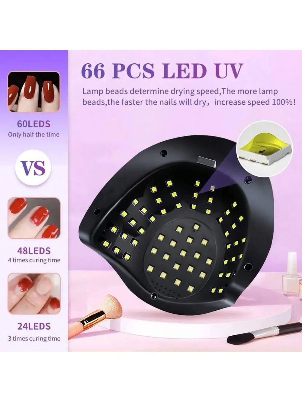 Secador de unhas uv 66 leds lâmpada do prego para curar todo o gel unha polonês com sensor de movimento manicure pedicure ferramenta salão profissional