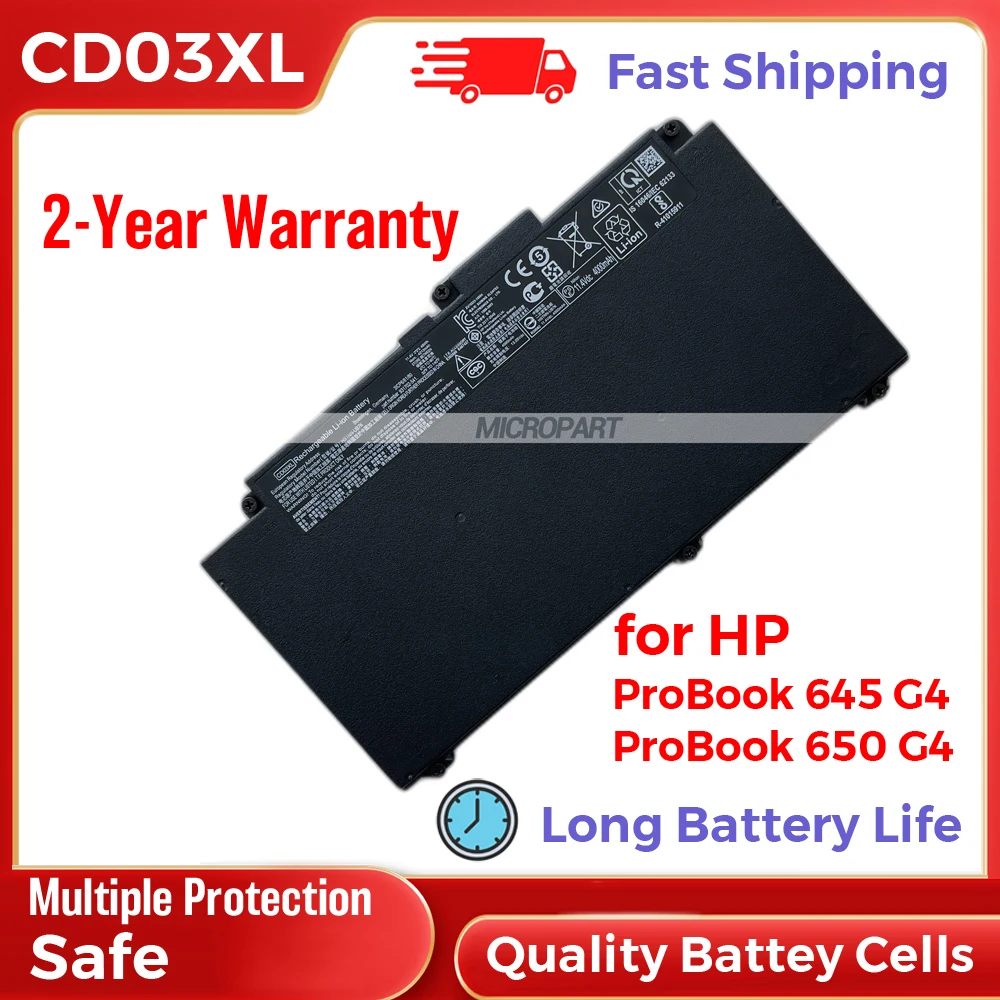 

Запасная батарея для ноутбука HP CD03XL 931702-541 HSTNN-UB7K, замена для ProBook 645 G4 ProBook 650 G4, длительный срок службы батареи, литий-ионный аккумулятор 48 Вт/ч, 11,4 в