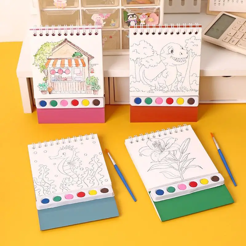 DIY Watercolor Art Book with Inbuilt Paint; Unique Standing Coil Design for Desktop Decoration