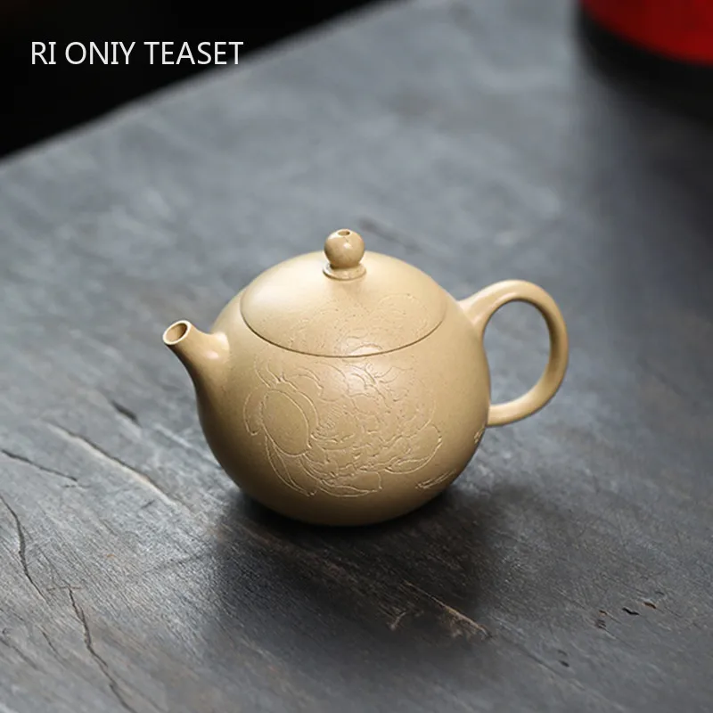 110ml Chinese Yixing Purple Clay Xishi Teapot Small Capacity Handmade Flowers Tea Pot Beauty Tea Infuser Raw Ore Zisha Tea Set