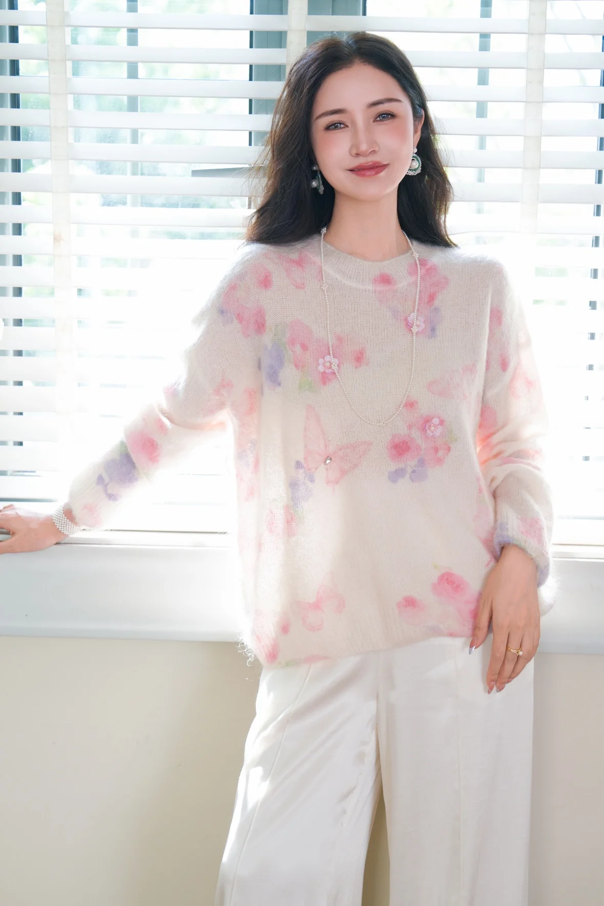 

Loose Long Sve Women's Knitted Sweater Hoodie Soft Mouton Flower Embroidery Spring Autumn New Sle Comfortable Casual Top