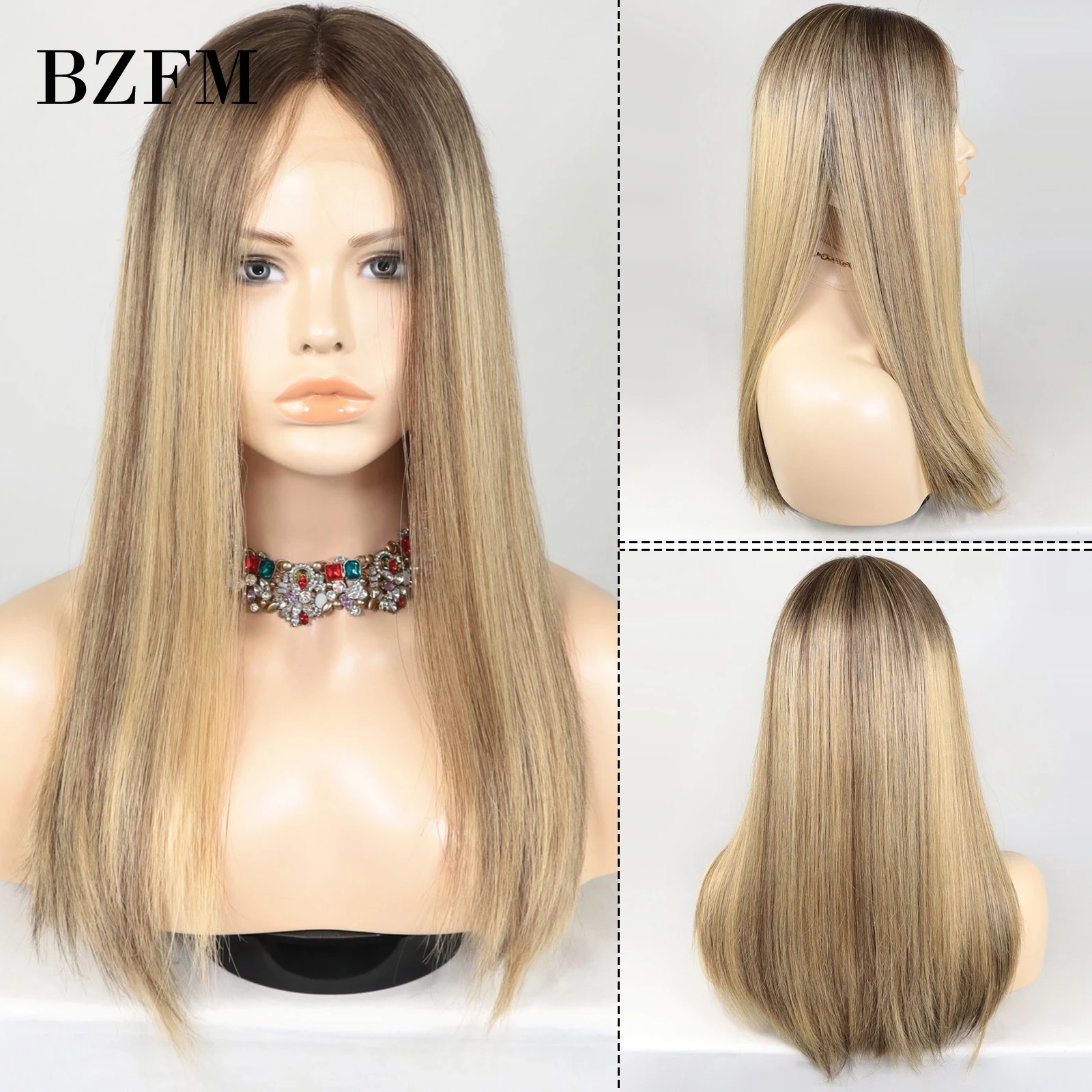 Ombre Honey Blonde Highlight Jewish Human Hair Wigs for Women 4x4 Closure Lace 10Inch Brown Dark Roots 4/27 Bob Lace Frontal Wig