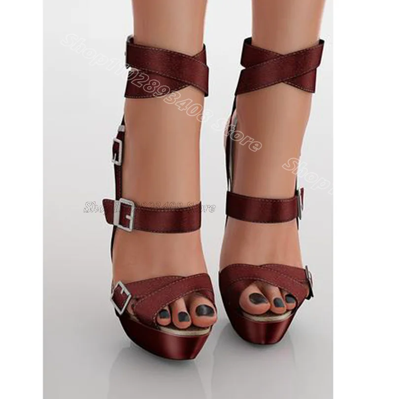 Belt Buckle Decor Platform Sandals Stiletto Heels Open Toe British Style Casual Summer Fashion Women Shoes Zapatos Para Mujere