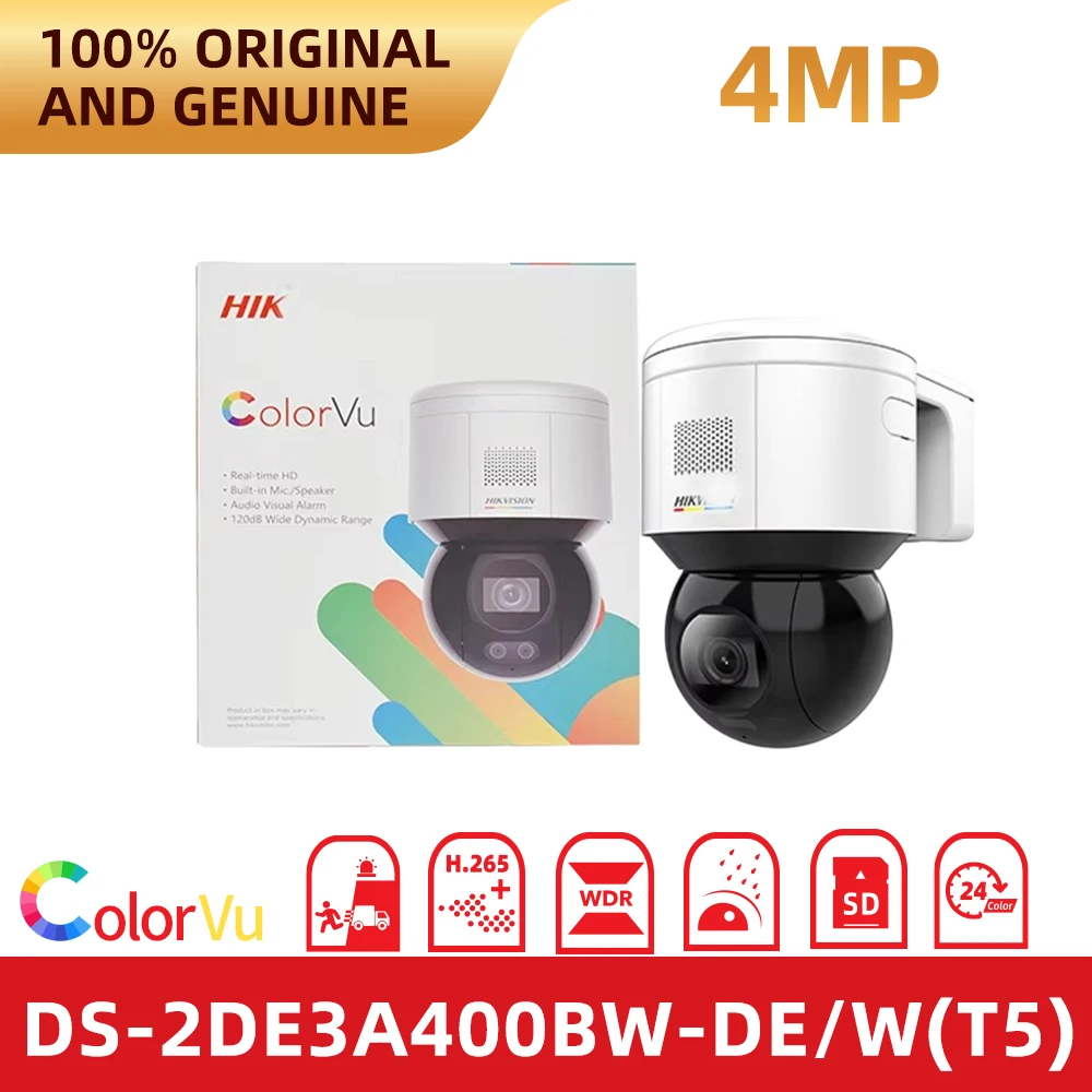 Hikvision DS-2DE3A400BW-DE/W(T5) 4MP Wi-Fi PTZ Camera ColorVu Full Color 30m White Light Two Way Audio IP66 PoE Outdoor Camera