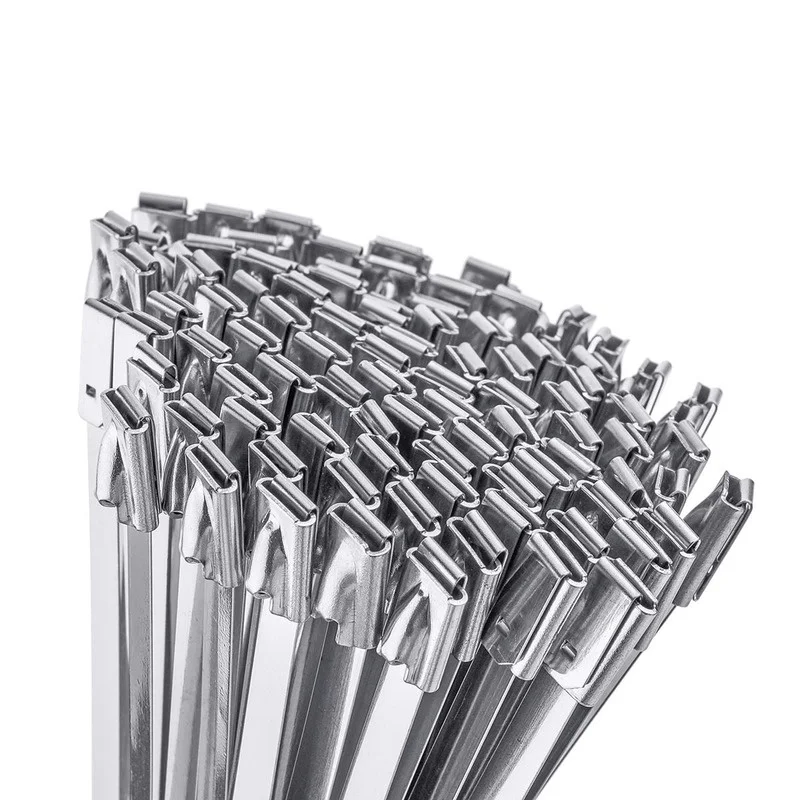 100Pcs Width 7.9mm Ties Multi-Purpose Locking Cable Metal Zip Ties Stainless Steel Zip Tie Exhaust Wrap Coated Locking Cable