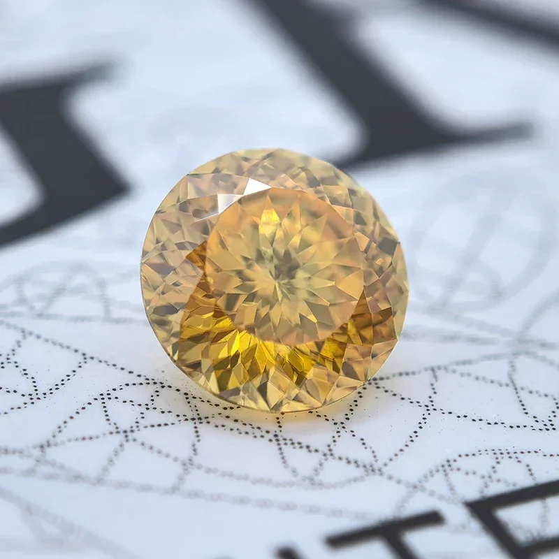 جواہرات کے لیے Moissanite Stone100 Faceted Cut Round Shape Golden Yellow Color Lab Grown Gemstone for Charms Women Jewelry with GRA سرٹیفکیٹ