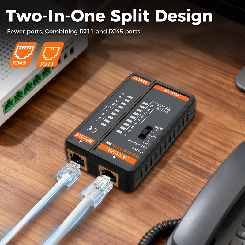 POROMETISTO MCT02 RJ45 RJ11 Tester per cavi di rete 8P/6P/4P/2P Tester per cavi schermati Linea telefonica Rilevatore di cavi di rete LAN