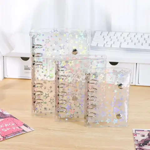 M5 A6 A7 Budget Binder Cover Clear Glitter PVC Binder Refillable Notebook for Photos Pictures Albums Organizer Planner Folder