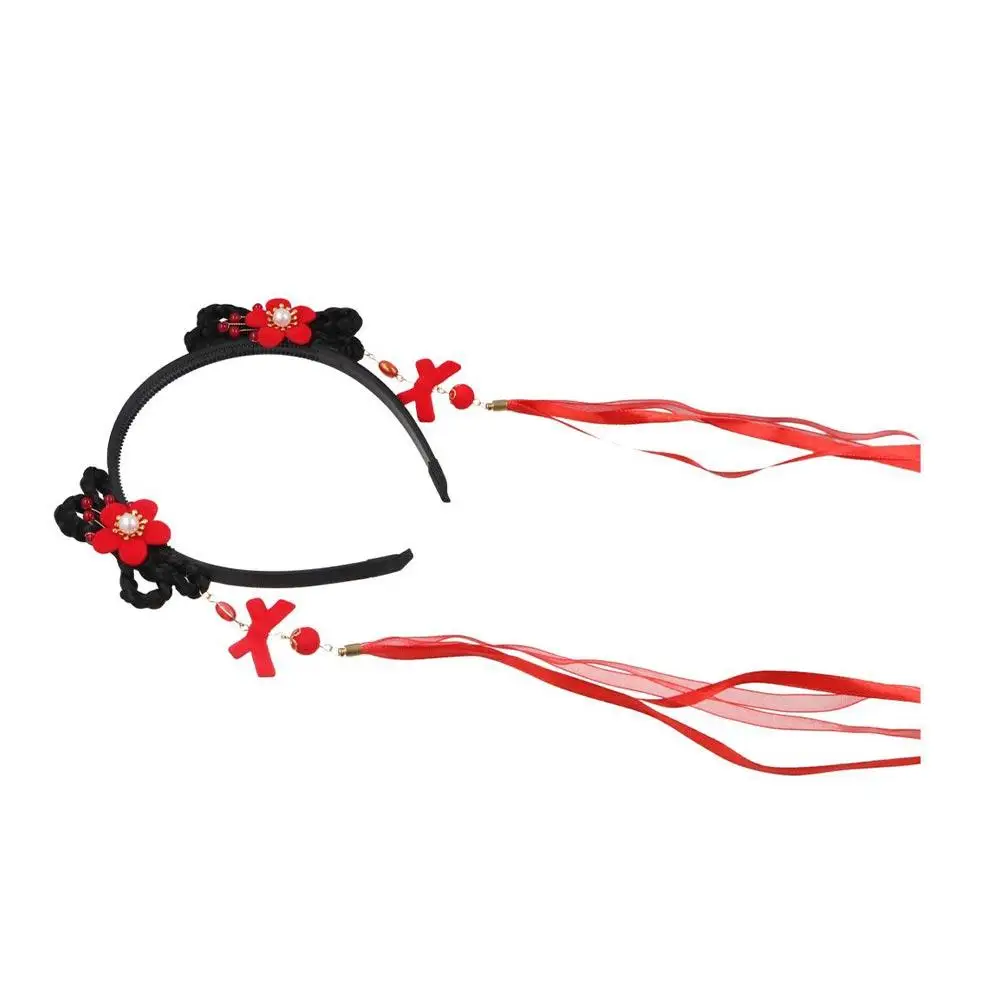

Baby Sweet Pigtail Wig Girls Tassel Flower Children's Headband New Year Headress Chinese Style Hair Band Hanfu Hair Hoop