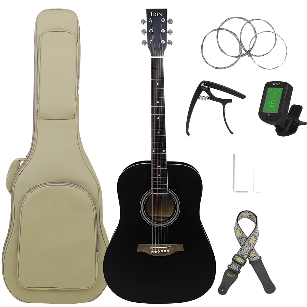 

IRIN 41 Inch Acoustic Guitar 6 Strings 21 Frets Basswood Body Folk Guitarra with Bag Capo Strings Guitar Parts & Accessories