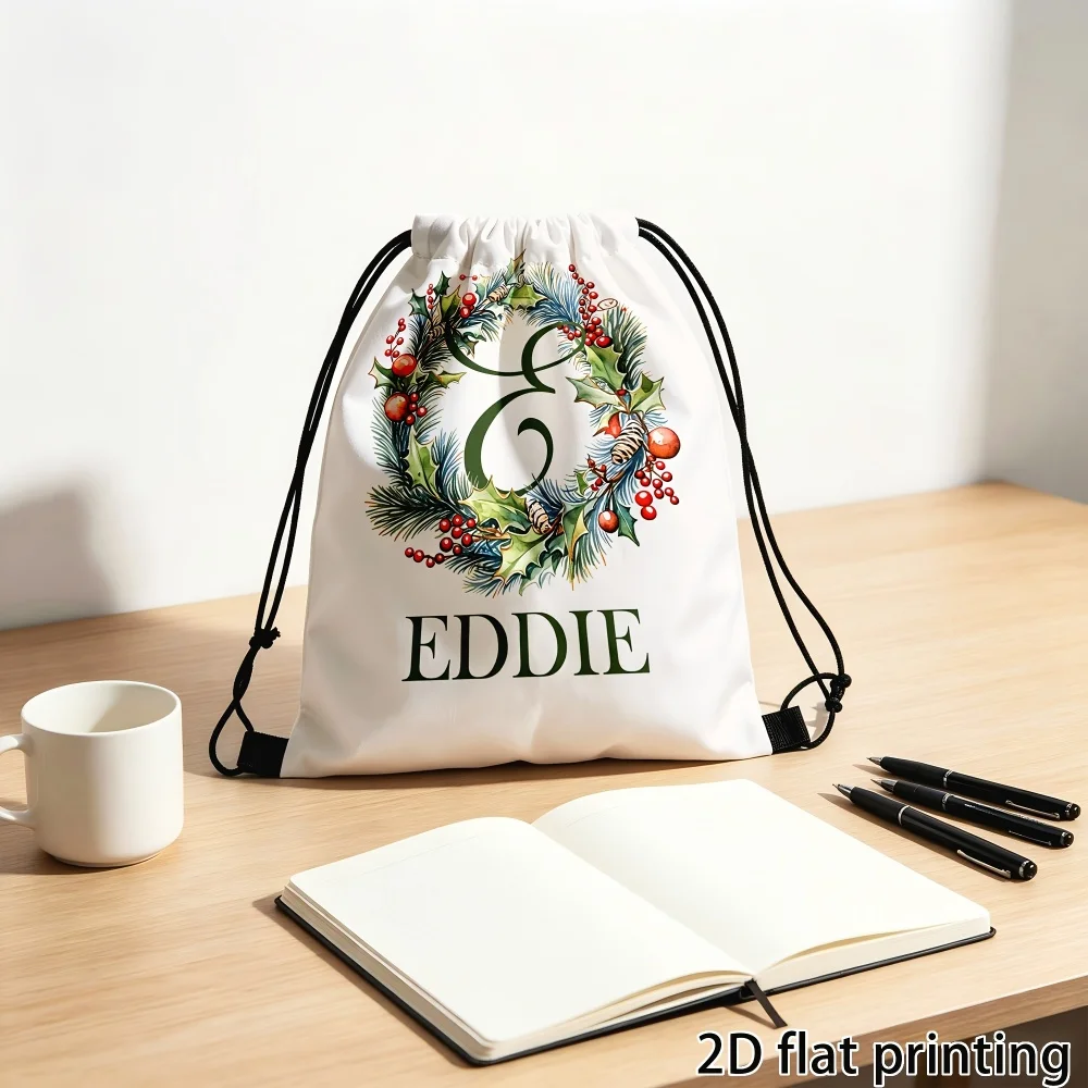 1Pc Personalized Custom Name/Text Christmas Drawstring Bag-Lightweight Travel Sports Bags Gym Sack Storage Backpack,Holiday Gift