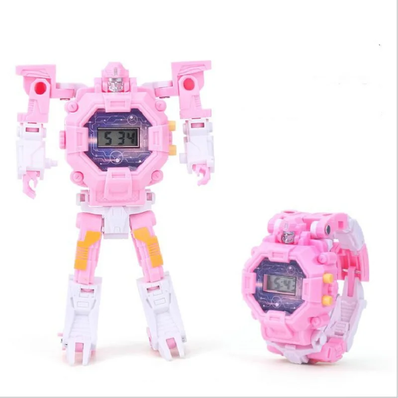 Reloj electrónico transformable para niños y niñas, pulsera con luz trasera, Robot, regalo