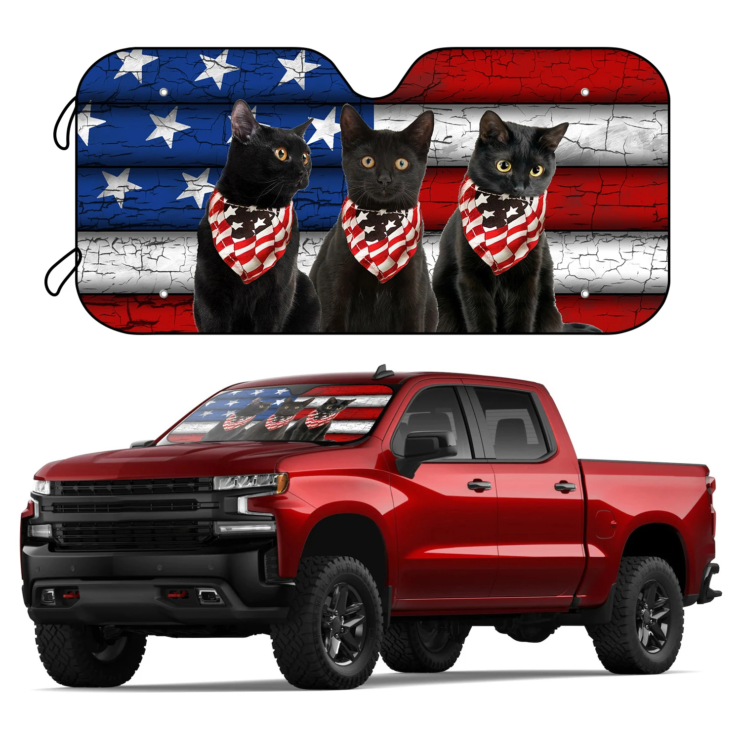 

1pc American Flag Dog USA Flag Windshield Sun Shade With 4 Free Suction Cups For Independance Day Front Protector Folding Car Su