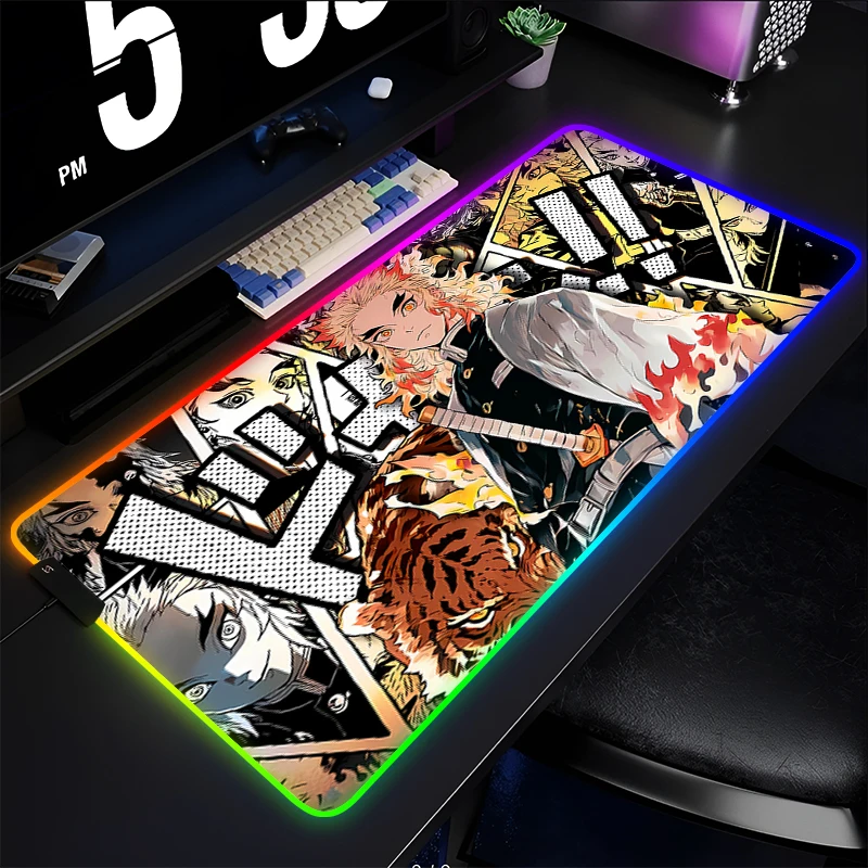 

RGB Mouse Pad PC Computer Gamer Gaming Accessories Mousepad Demon Slayer Rengoku Kyoujurou Table Keyboard Pad LED Anime Desk Mat