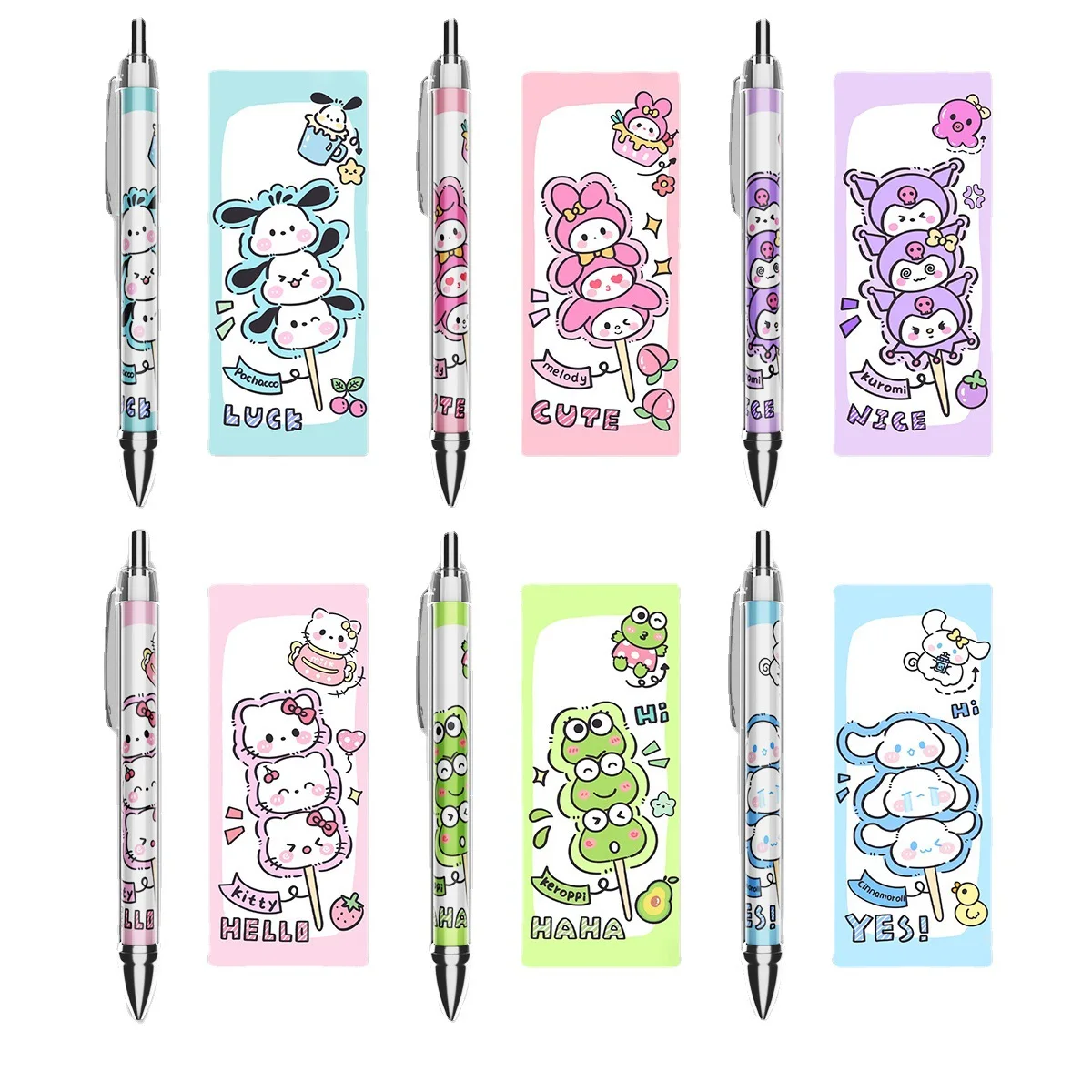 Sanrio Cinnamoroll Kuromi Hello Kitty Keroppi Pachacco My Melody Cute Cartoon String Roller Ball Pen 0.5Mm Black Quick Drying