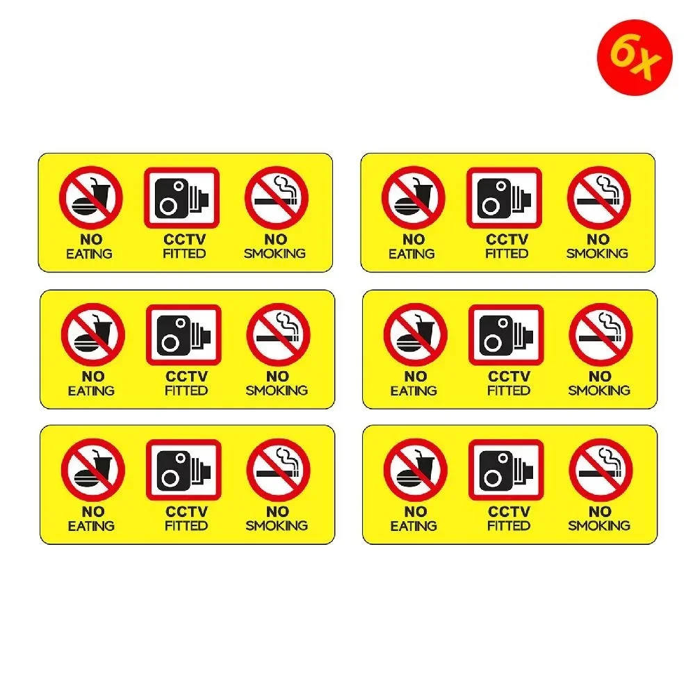 6 x No Eating Drinking CCTV Fitted Taxi Stickers Minicab Cab Notice Sticker Decal