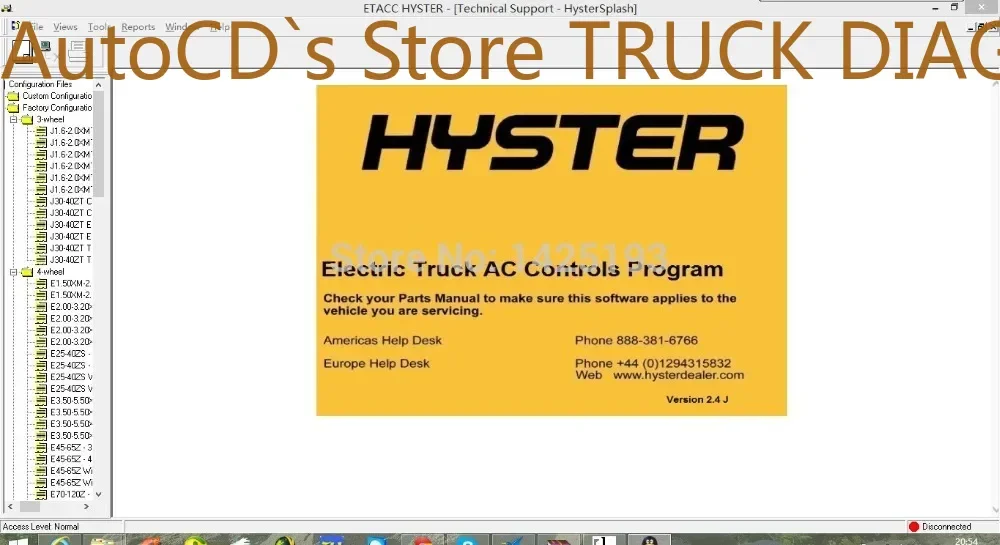 

AutoCD Hyster Electric Truck AC Controls Программа ETACC v2.4K