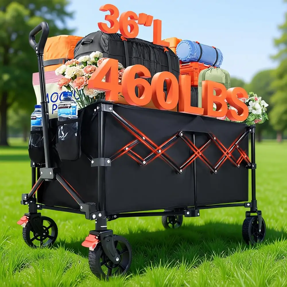 

Collapsible Utility Cart with All Terrain Wheels for Garden, Grocery, Camping, Sports, Shopping, Outdoor Use - 460lbs Capacity,