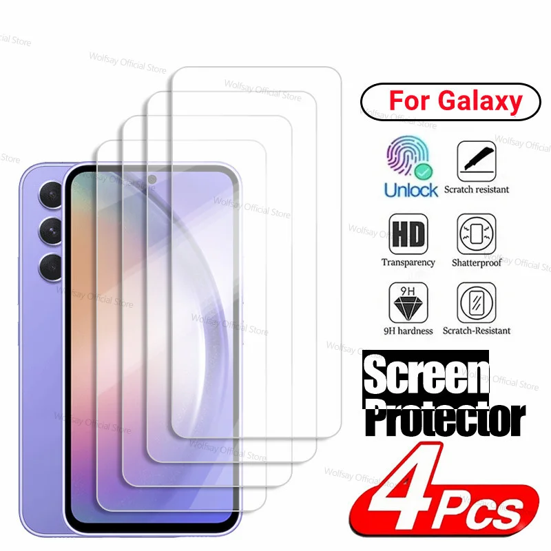 2/4PCS Screen Protector For Samsung Galaxy A54 5G Tempered Glass Samsung Galaxy A04S A04 A14 A24 A34 A54 Full Glue Screen Glass
