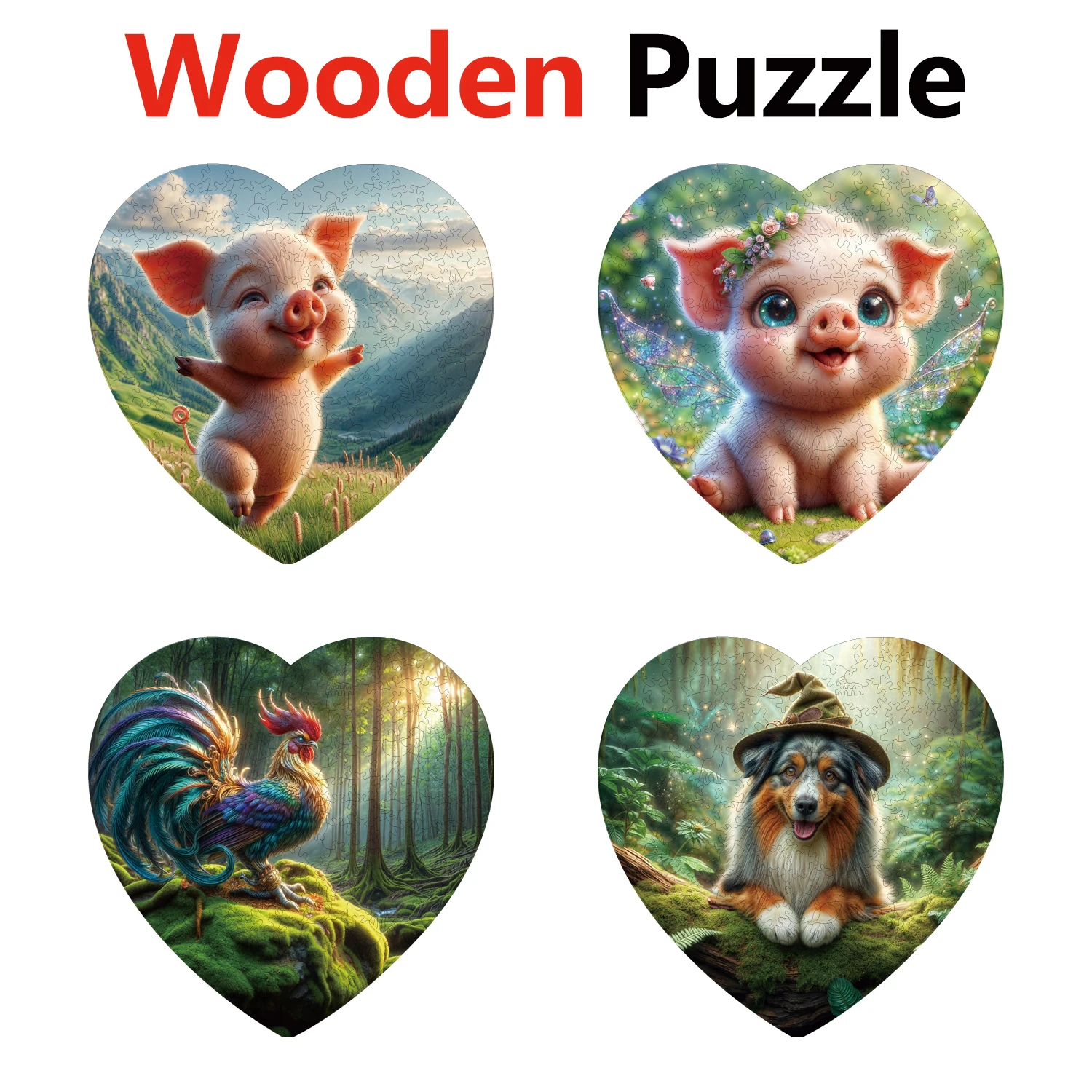

Heart-shaped Animal Jigsaws For Adult Child Gifts Pig Dog Rooster Puzzles Distinctive Party Game Mysterious Wooden Puzzle