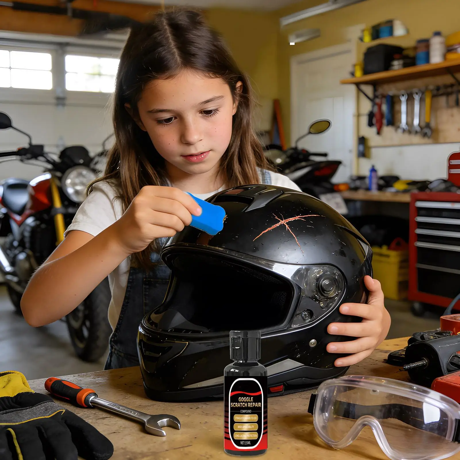 35ml Motorcycle Helmet Visor Scratch Remover Goggles Restorer Motorcycle Paint Scratch Remover for Detailing Maintenance