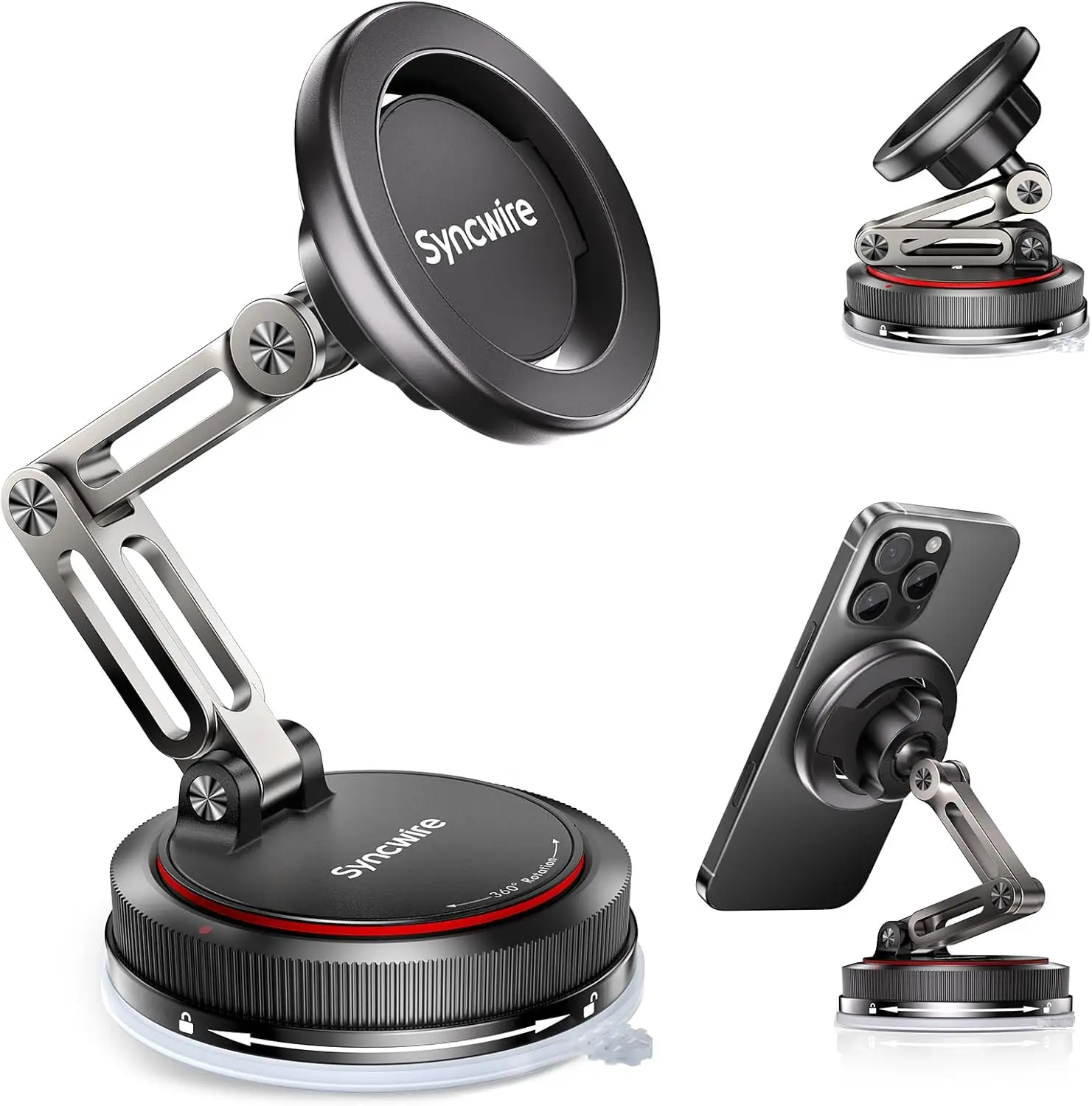 

3-осевое магнитное крепление для телефона в автомобиль с наногелем и присоской, 360° ° Регулируемый держатель для iPhone и Samsung, матовый черный