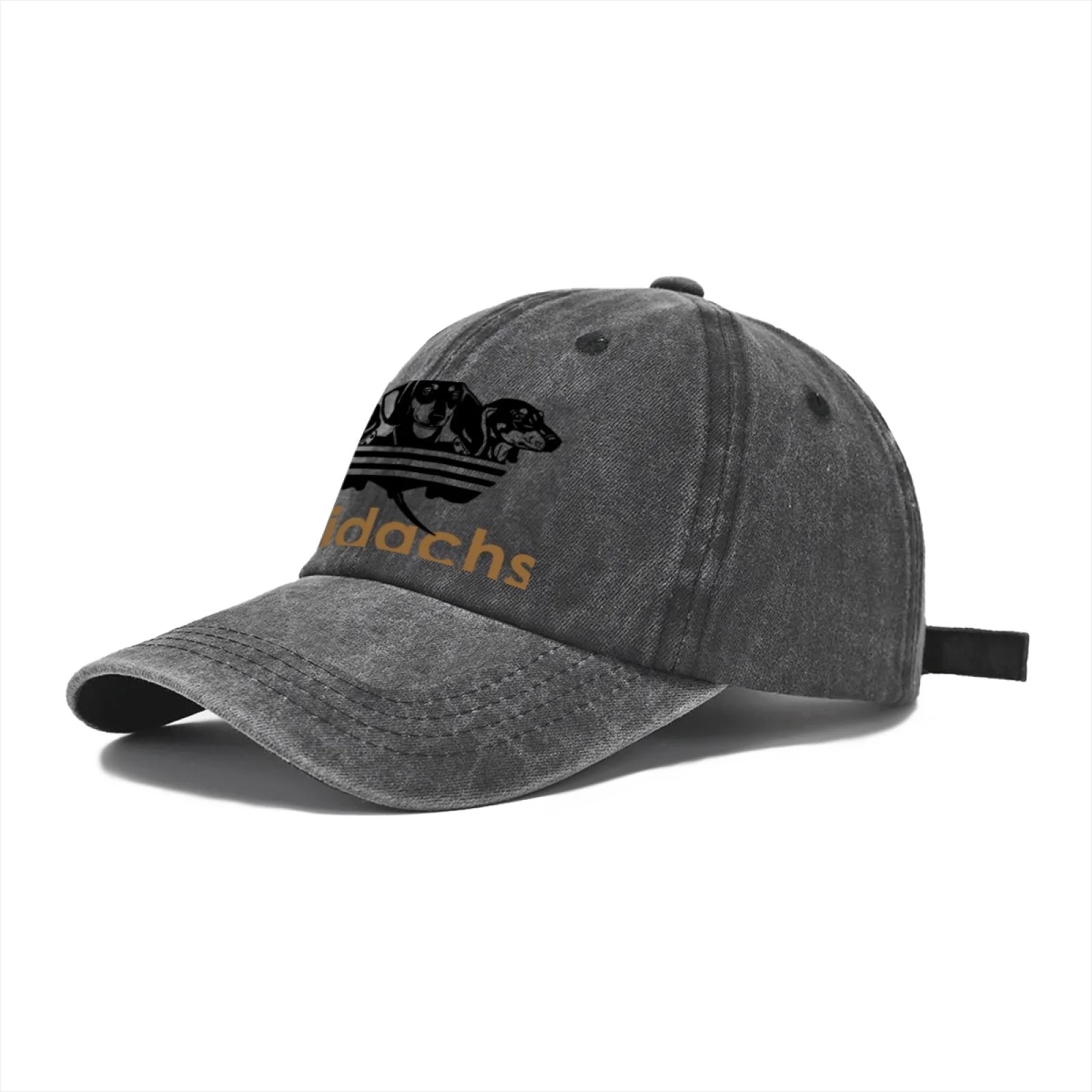 Vintage Washed Baseball Cap Unisex Distressed Snapback Hat Grey Dachshund Dog Graphic Embroidery Adjustable Dad Hat Streetwear